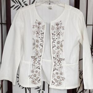 Christopher & Banks Light weight Embroidered Tie Front Cover up Blouse Size Smal